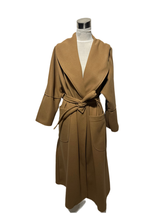 Manteau long en laine camel