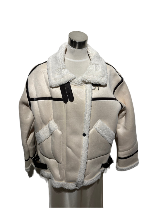 Veste similicuir moyenne beige